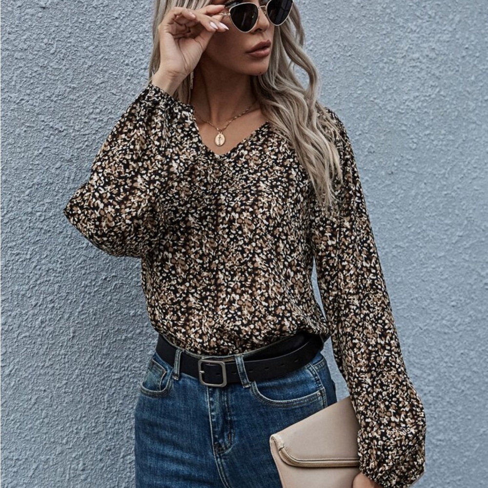 V-neck Allover Print Blouse